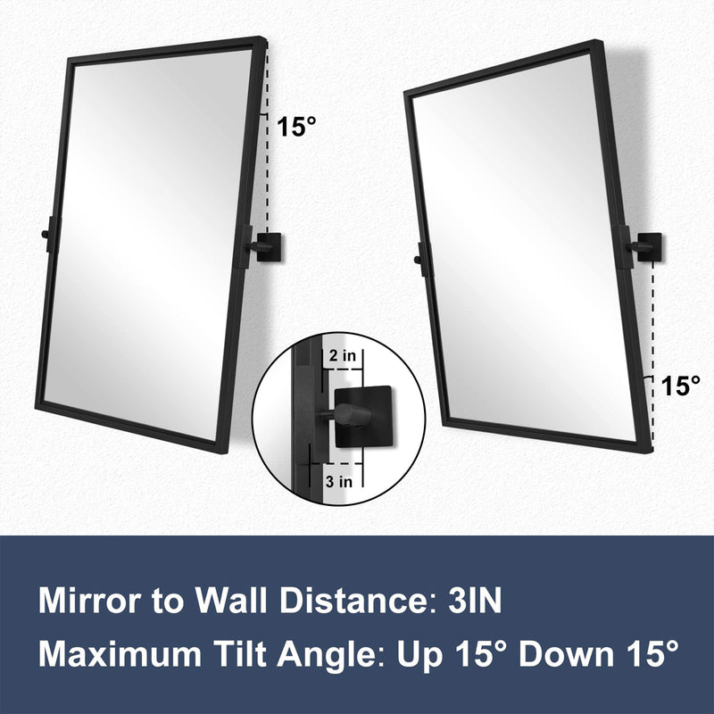 Moon Mirror 24 x 36 Inch Pivoted Wall Mounted Vanity Mirror, Black (Open Box)