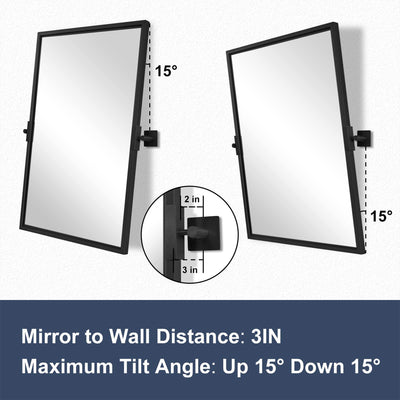 Moon Mirror 24 x 36 Inch Pivoted Rectangular Wall Mounted Vanity Mirror, Black