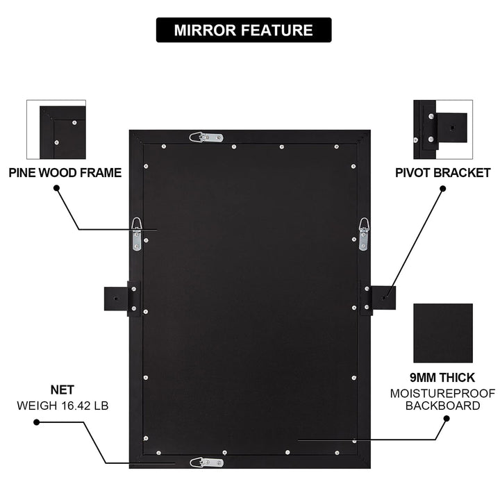 Moon Mirror 24 x 36 Inch Pivoted Wall Mounted Vanity Mirror, Black (Open Box)