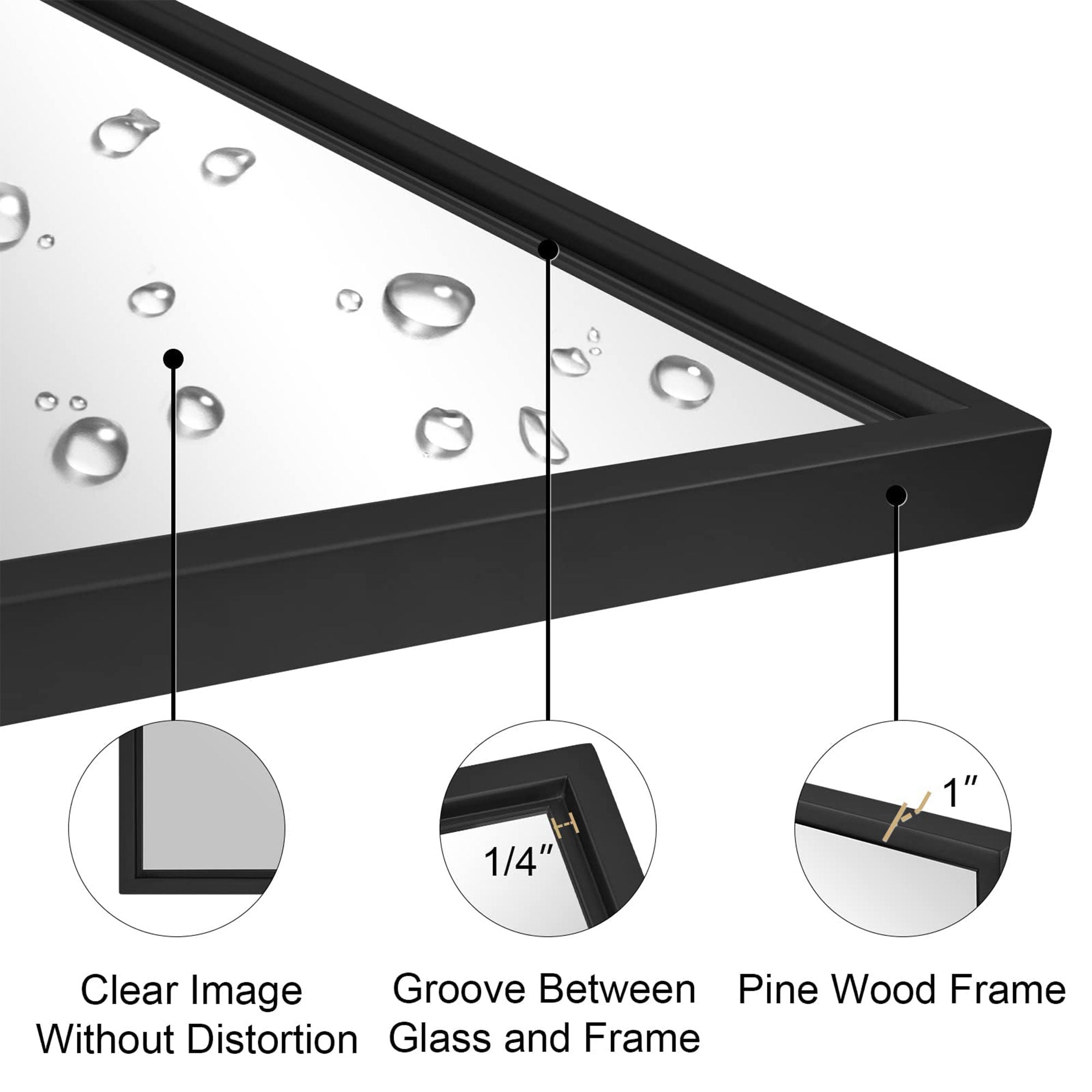 Moon Mirror 24 x 36 Inch Pivoted Wall Mounted Vanity Mirror, Black (Used) - VMInnovations