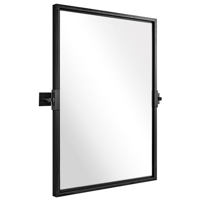 Moon Mirror 24 x 36 Inch Pivoted Rectangular Wall Mounted Vanity Mirror, Black