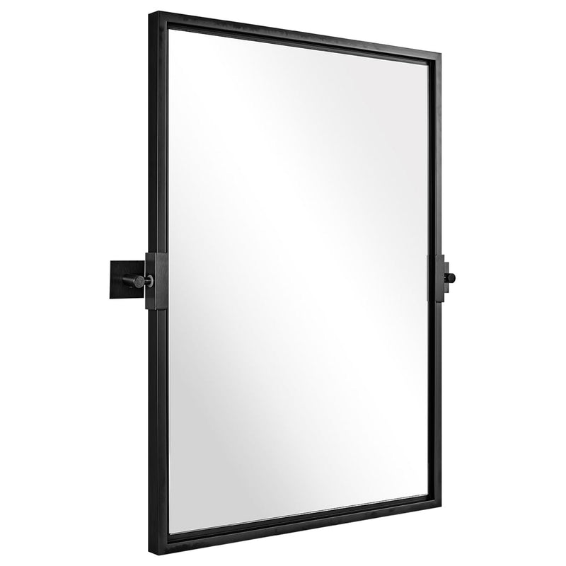 Moon Mirror 24 x 36 Inch Pivoted Rectangular Wall Mounted Vanity Mirror, Black