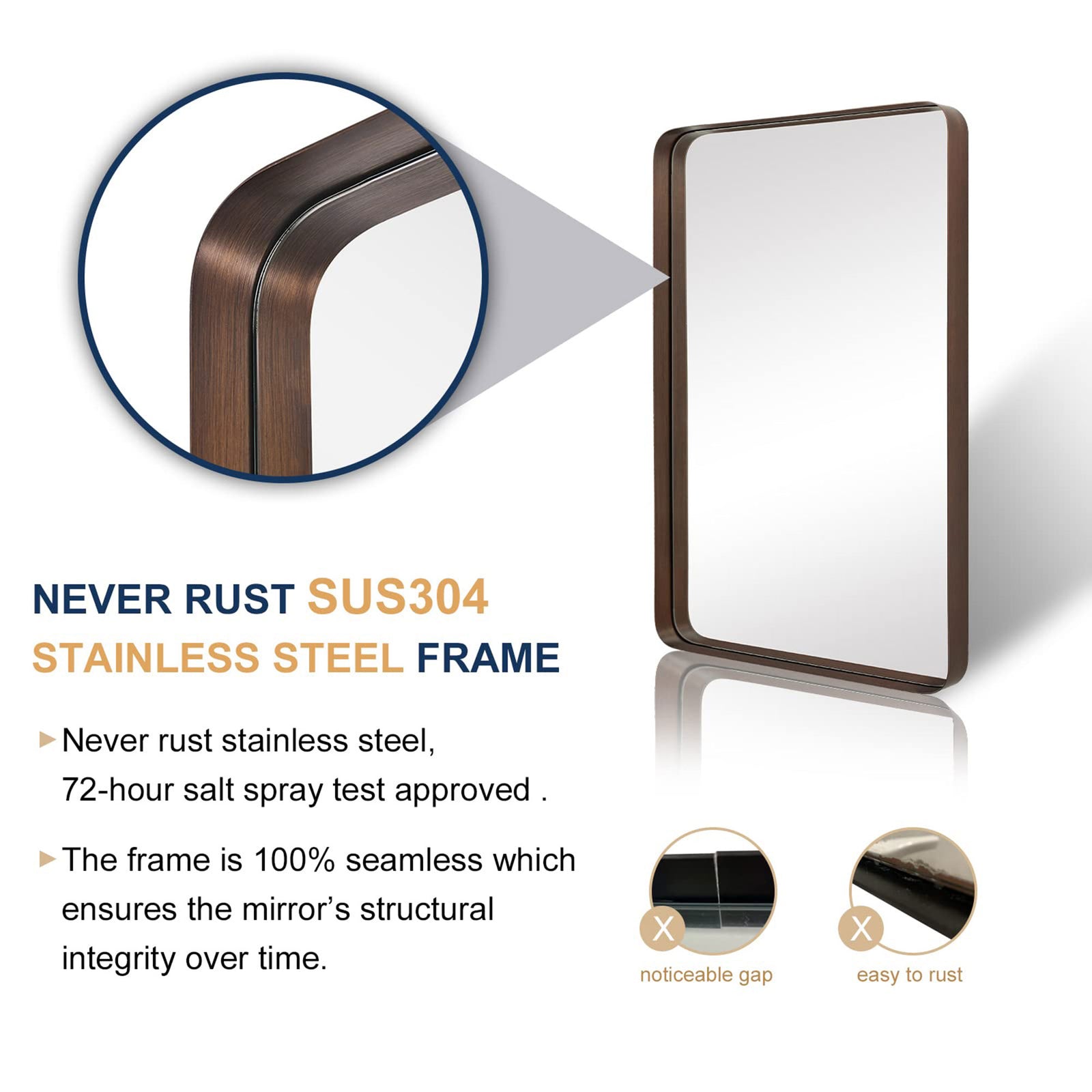 24 x 36 Inch Rectangular Recessed Contemporary Vanity Mirror, Bronze (Open Box) - VMInnovations