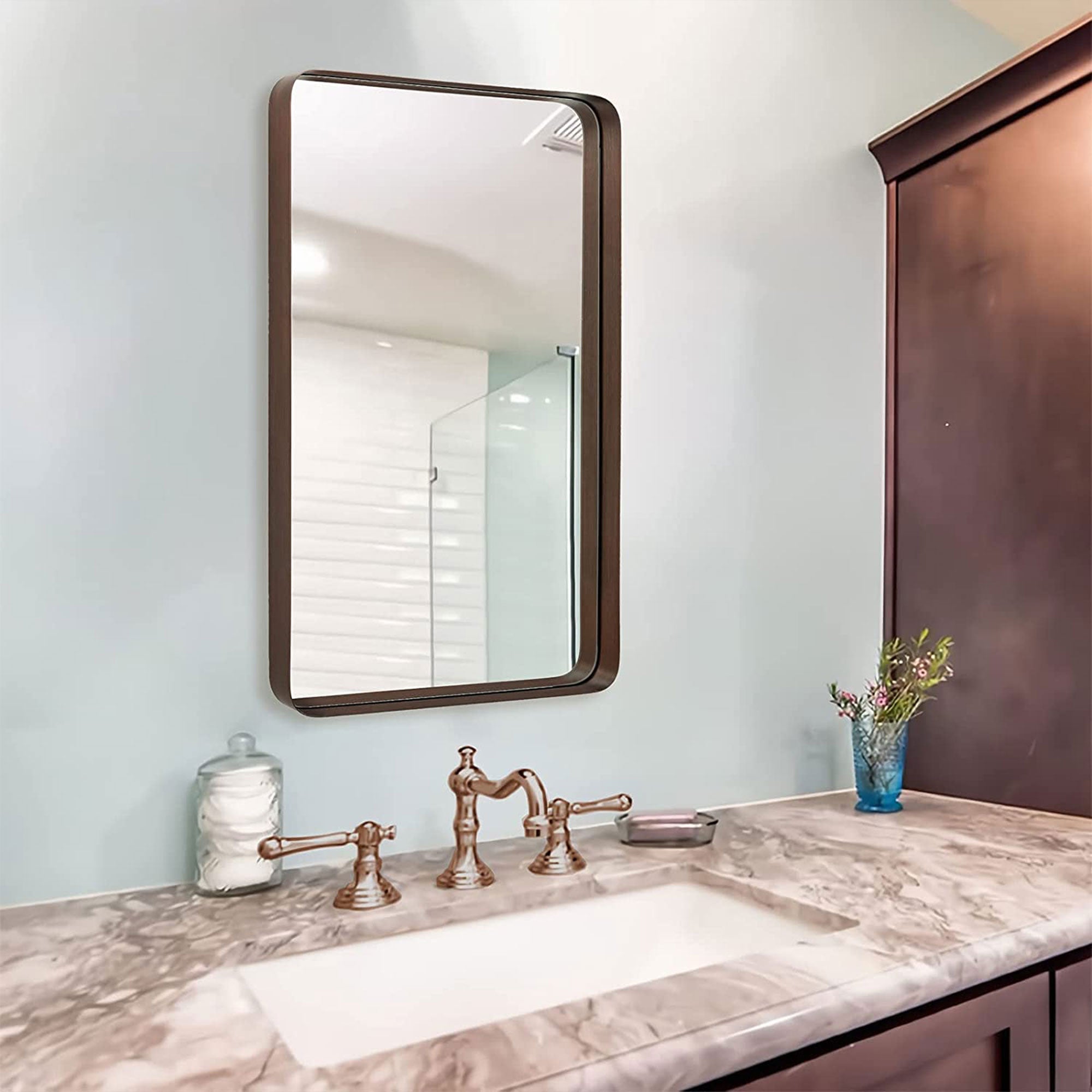ANDY STAR 24 x 36 Inch Recessed Contemporary Vanity Mirror, Bronze (Used) - VMInnovations