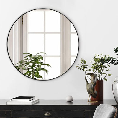 24 Inch Round Circle Mirror with Stainless Steel Metal Frame, Black (Open Box) - VMInnovations