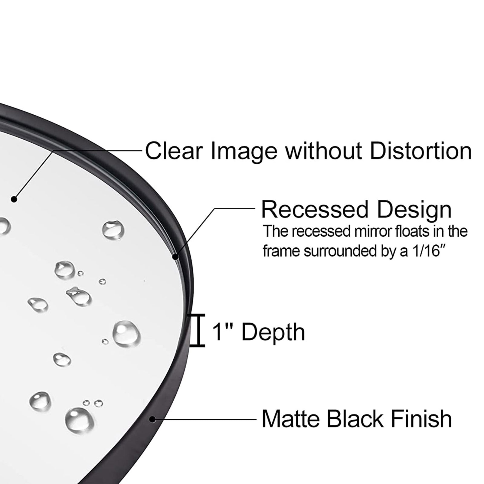 24 Inch Round Circle Mirror with Stainless Steel Metal Frame, Black (Open Box) - VMInnovations