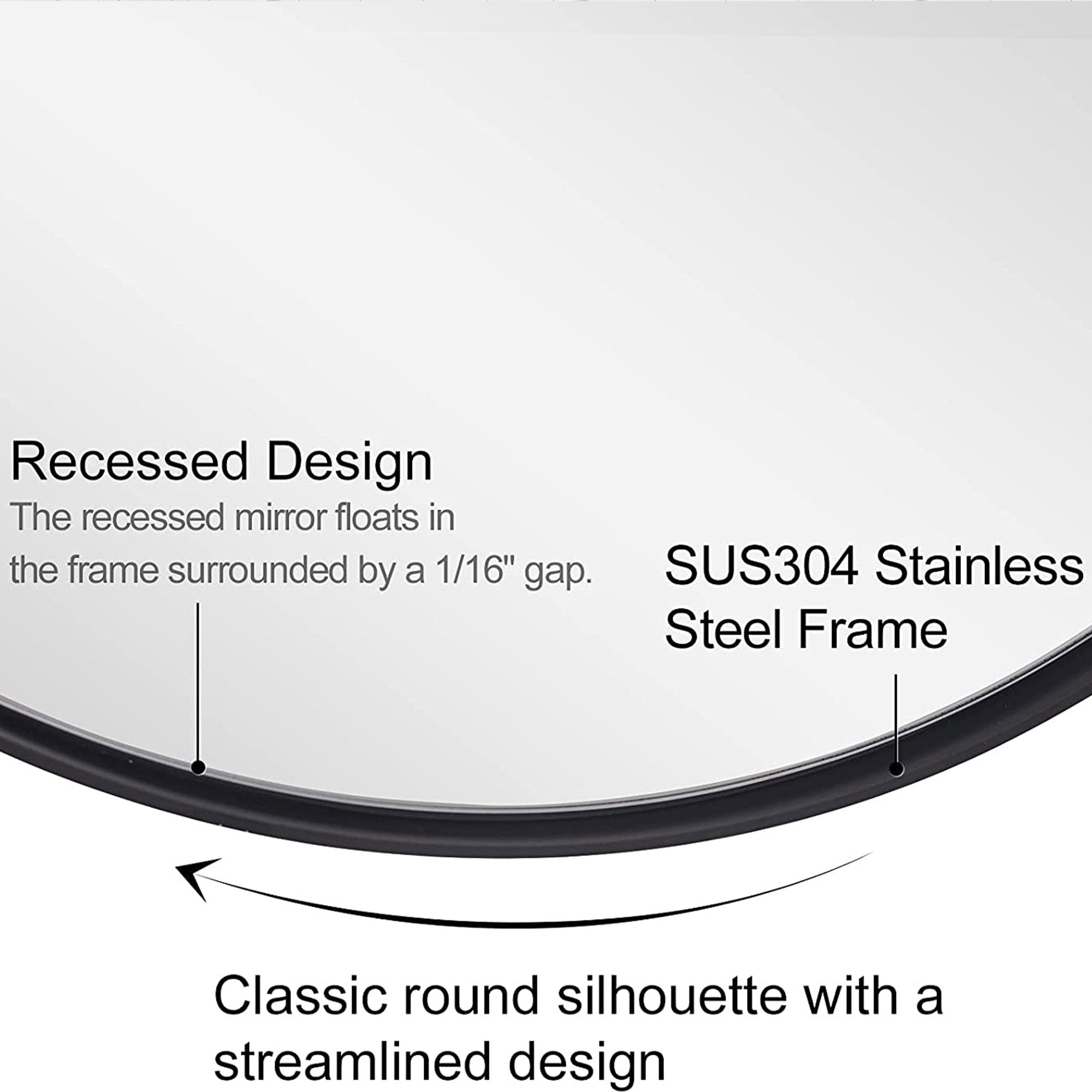24 Inch Round Circle Mirror with Stainless Steel Metal Frame, Black (Open Box) - VMInnovations
