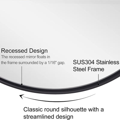 24 Inch Round Circle Mirror with Stainless Steel Metal Frame, Black (Open Box) - VMInnovations