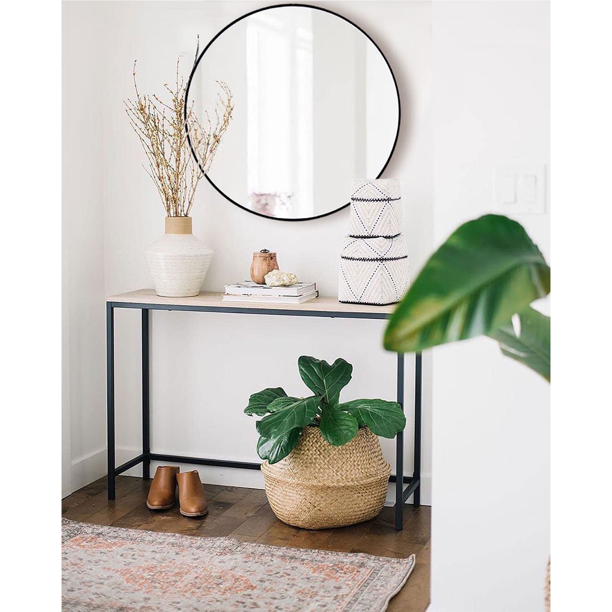 24 Inch Round Circle Mirror with Stainless Steel Metal Frame, Black (Open Box) - VMInnovations