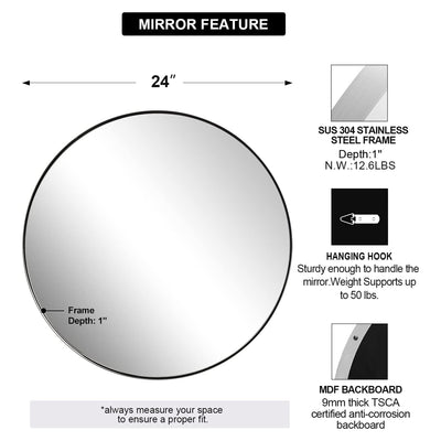 ANDY STAR 24" Round Mirror w/Stainless Steel Metal Frame, Chrome (Open Box)