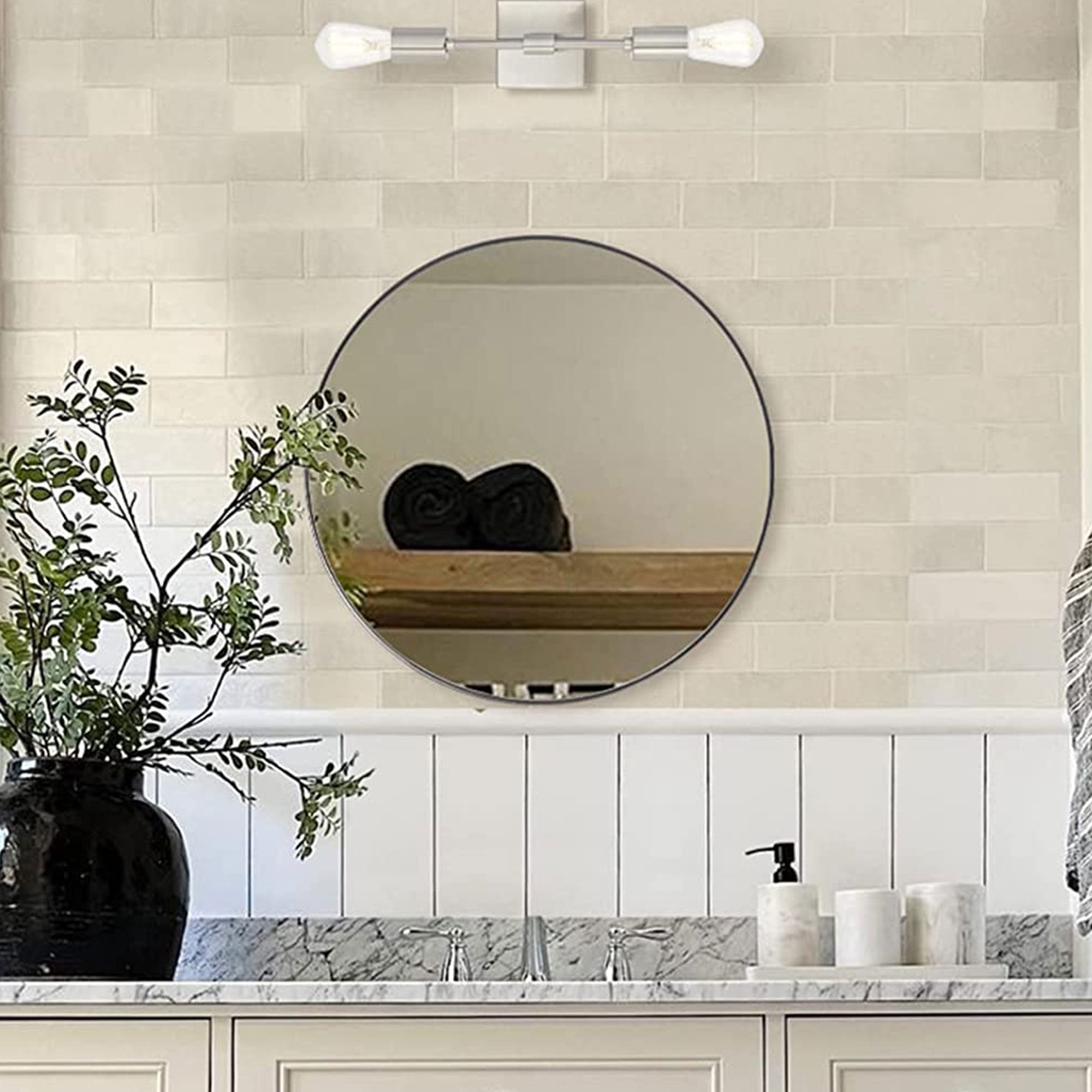 ANDY STAR 24" Round Mirror w/Stainless Steel Metal Frame, Chrome (Open Box) - VMInnovations