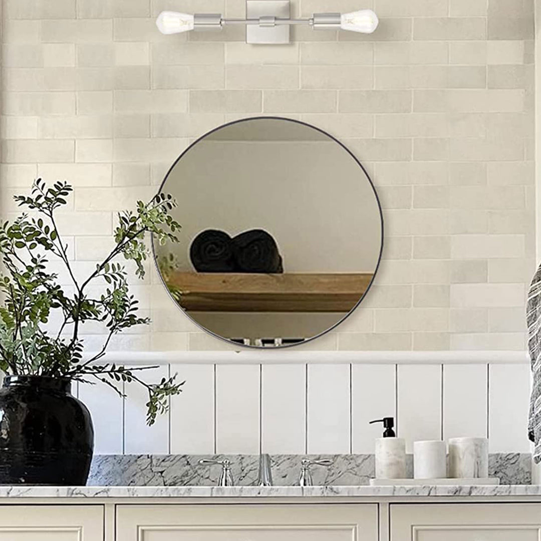 ANDY STAR 24" Round Mirror with Stainless Steel Metal Frame, Chrome (Used) - VMInnovations