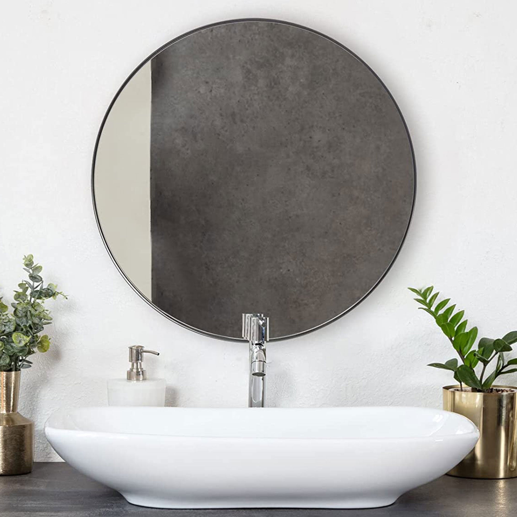 ANDY STAR 24" Round Mirror w/Stainless Steel Metal Frame, Chrome (Open Box) - VMInnovations