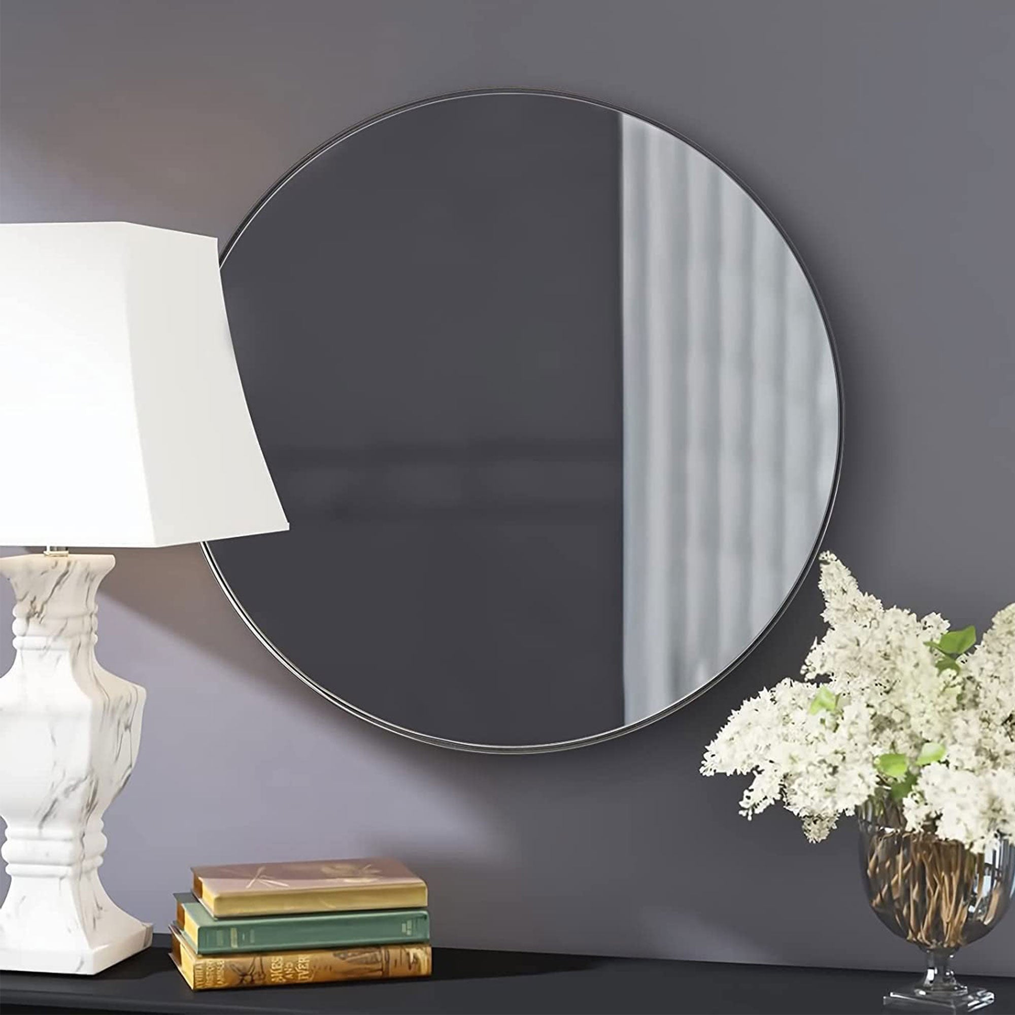 ANDY STAR 24" Round Mirror w/Stainless Steel Metal Frame, Chrome (Open Box) - VMInnovations