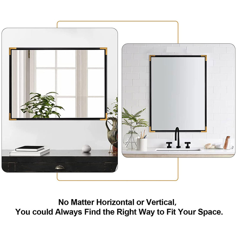 ANDY STAR 30 x 40 Inch Rectangular Wood Framed Vanity Mirror, Black and Gold