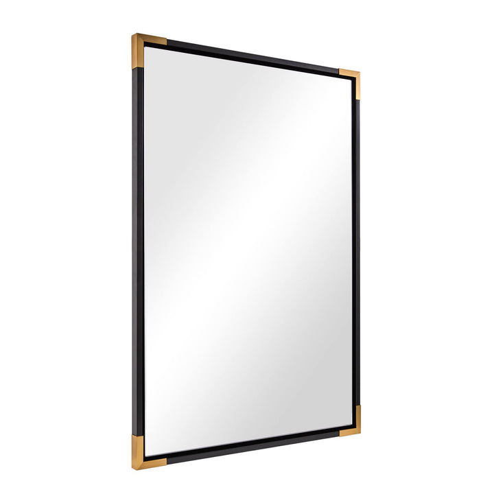 ANDY STAR 30"x40" Rectangular Wood Framed Vanity Mirror, Black and Gold (Used)