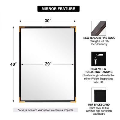 ANDY STAR 30 x 40 Inch Wood Framed Vanity Mirror, Black and Gold (Open Box) - VMInnovations