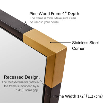 ANDY STAR 30 x 40 Inch Rectangular Wood Framed Vanity Mirror, Black and Gold - VMInnovations