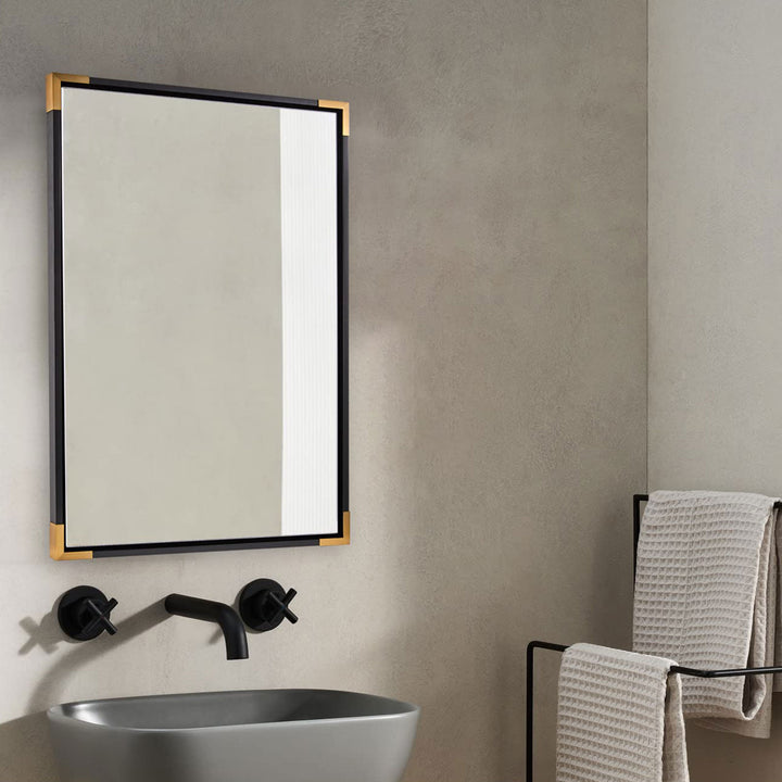 ANDY STAR 30 x 40 Inch Wood Framed Vanity Mirror, Black and Gold (Open Box) - VMInnovations