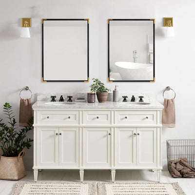 ANDY STAR 30 x 40 Inch Wood Framed Vanity Mirror, Black and Gold (Open Box) - VMInnovations