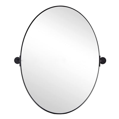 Moon Mirror Modern 22 x 30 Inch Oval Wall Mounted Vanity Mirror, Matte Black