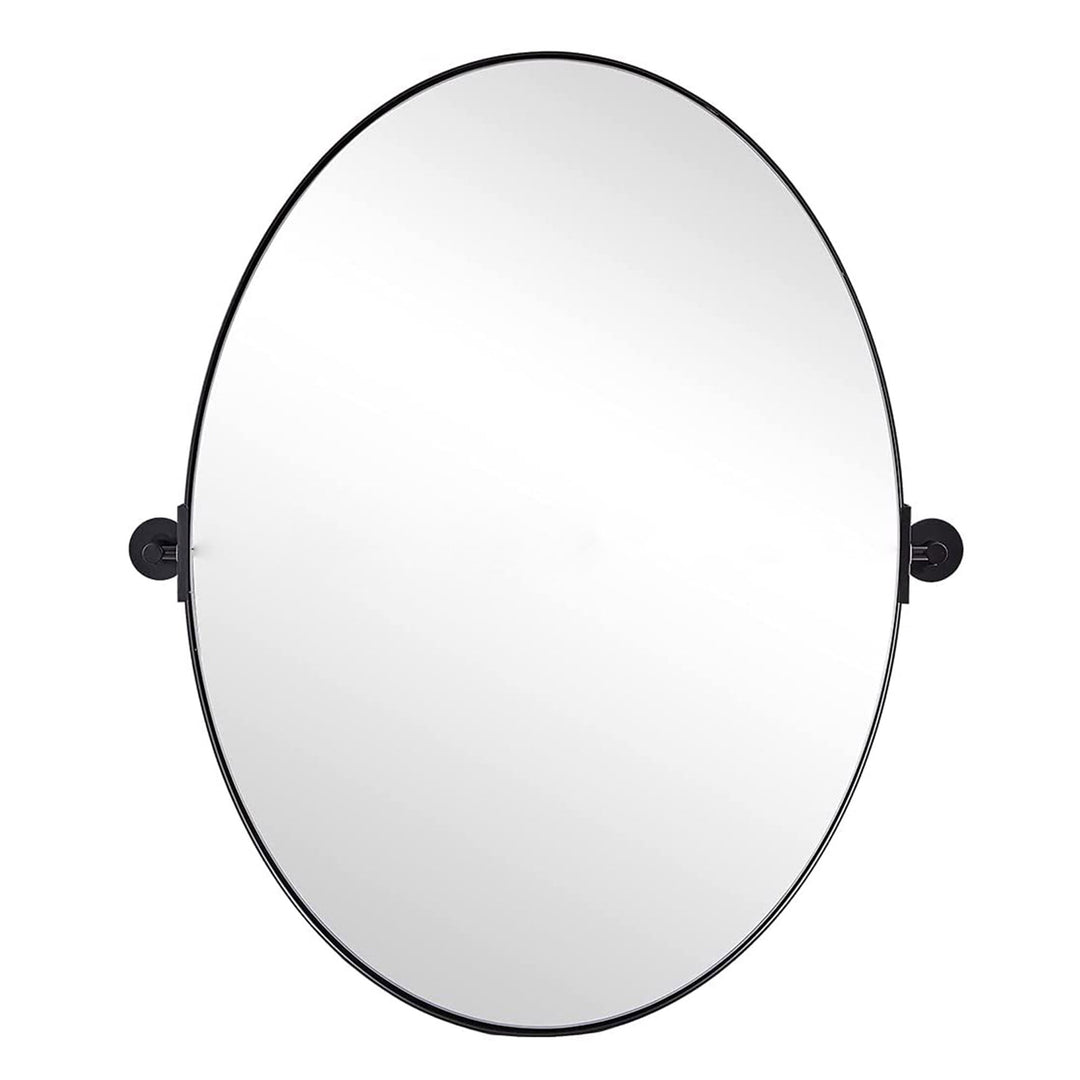 Moon Mirror Modern 22x30In Oval Wall Mounted Mirror, Matte Black(Open Box)