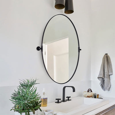 Moon Mirror Modern 22x30 Inch Oval Wall Mounted Vanity Mirror, Matte Black(Used) - VMInnovations