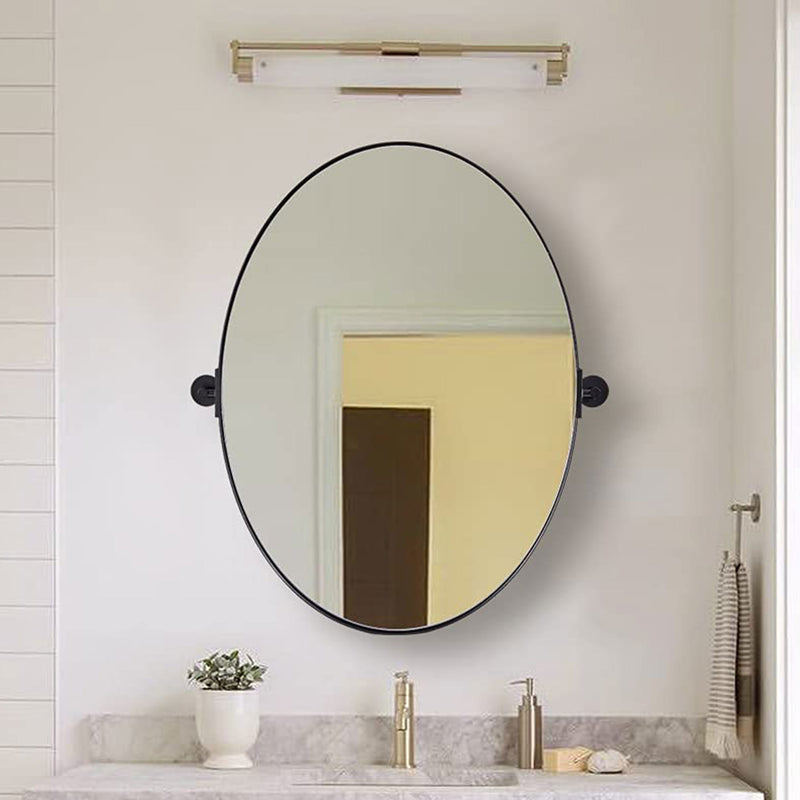 Moon Mirror Modern 22x30 Inch Oval Wall Mounted Vanity Mirror, Matte Black(Used)
