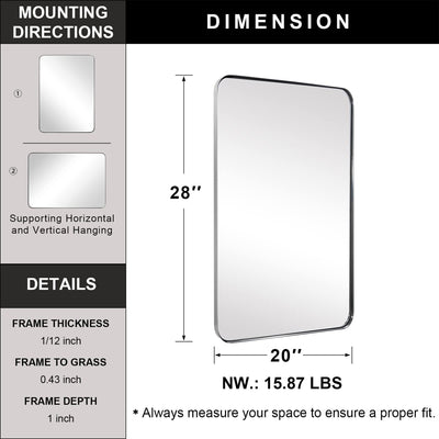 ANDY STAR Modern 20 x 28 Inch Hanging Vanity Mirror, Brushed Nickel (Open Box) - VMInnovations