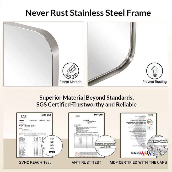 ANDY STAR Modern 20 x 28 Inch Hanging Vanity Mirror, Brushed Nickel (Open Box) - VMInnovations
