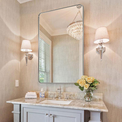 ANDY STAR Modern 20 x 28 Inch Hanging Vanity Mirror, Brushed Nickel (Open Box) - VMInnovations