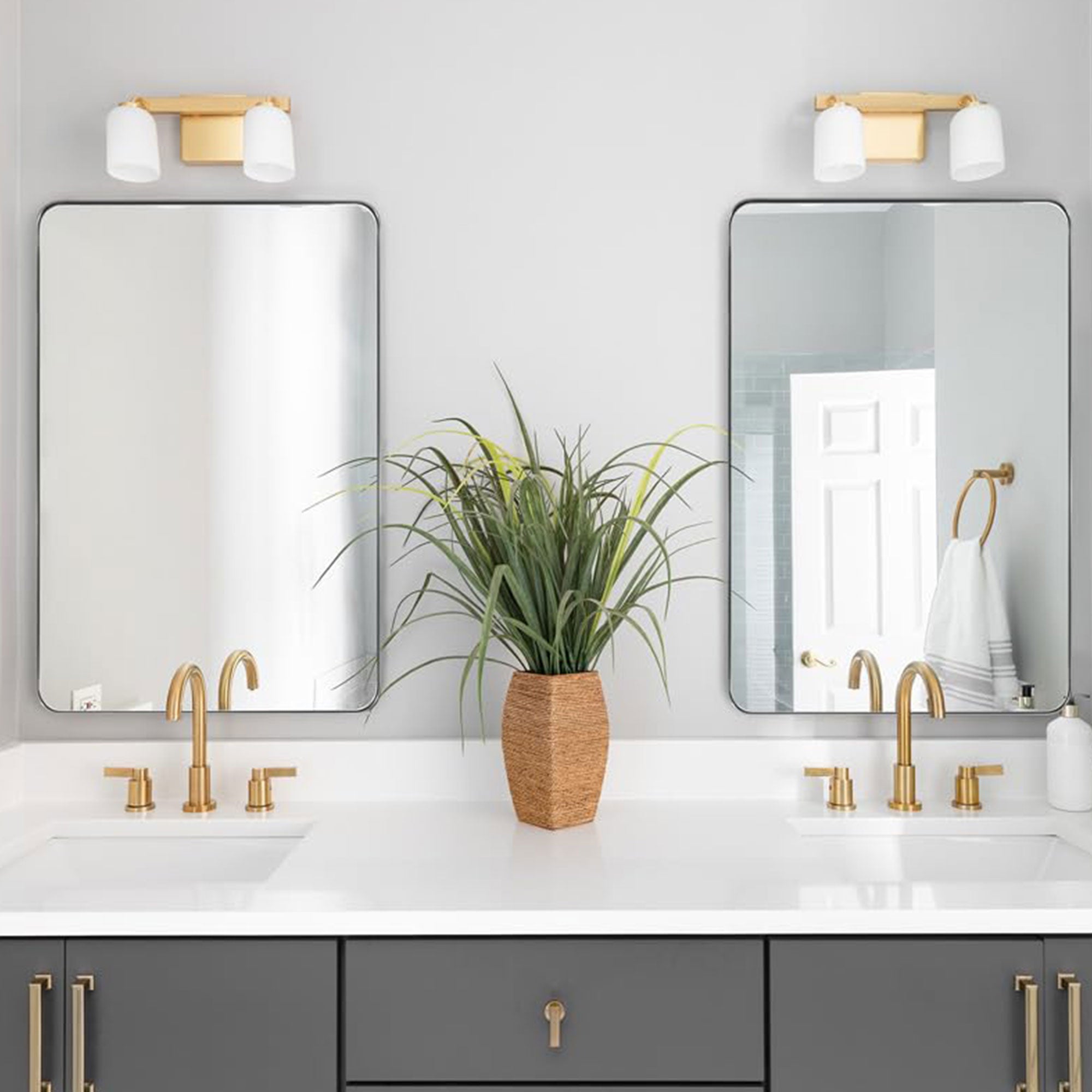ANDY STAR Modern 20 x 28 Inch Hanging Vanity Mirror, Brushed Nickel (Open Box) - VMInnovations