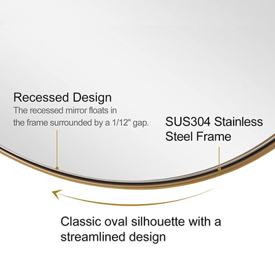 ANDY STAR 22 x 34 Inch Oval Wall Hanging Bathroom Mirror, Brushed Gold (Used) - VMInnovations