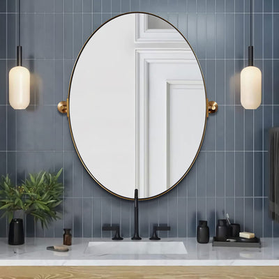 ANDY STAR 22 x 34 Inch Oval Wall Hanging Bathroom Mirror, Brushed Gold (Used) - VMInnovations