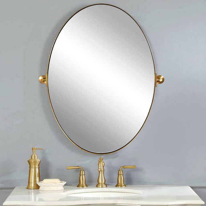 ANDY STAR  22x34 Inch Oval Wall Hanging Bathroom Mirror, Brushed Gold (Open Box)