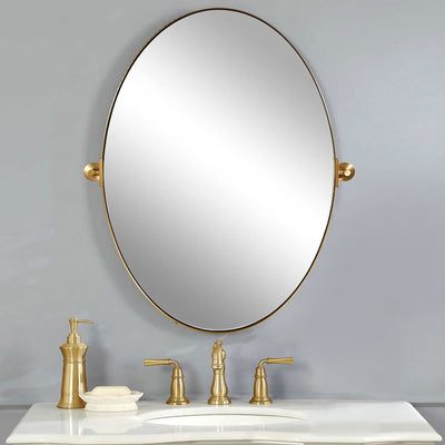 ANDY STAR 22 x 34 Inch Oval Wall Hanging Bathroom Mirror, Brushed Gold (Used)
