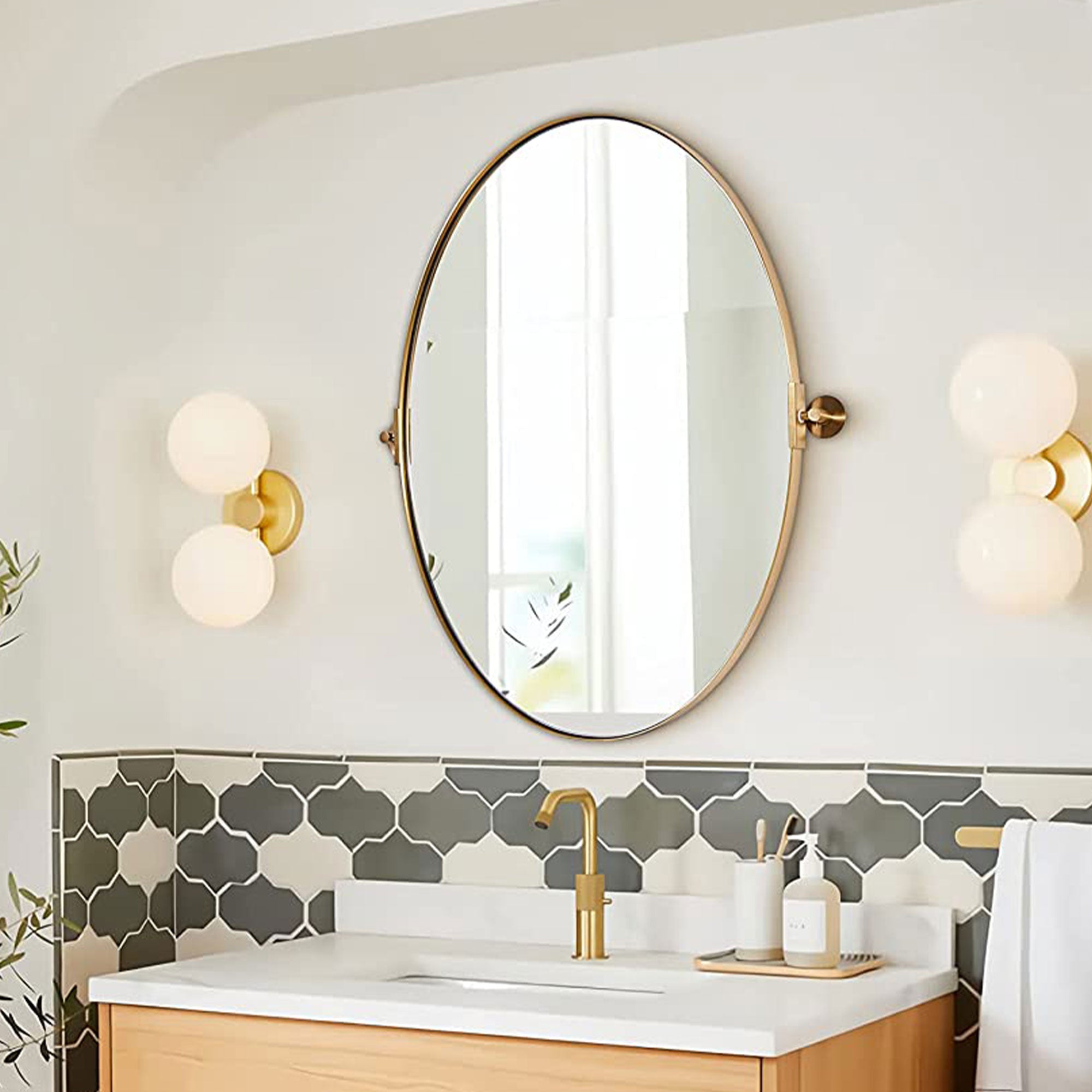 ANDY STAR  22x34 Inch Oval Wall Hanging Bathroom Mirror, Brushed Gold (Open Box) - VMInnovations