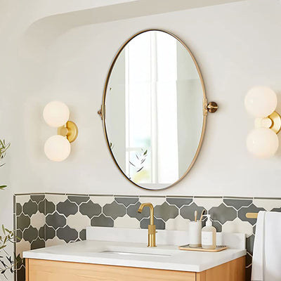 ANDY STAR 22 x 34 Inch Oval Wall Hanging Bathroom Mirror, Brushed Gold (Used) - VMInnovations