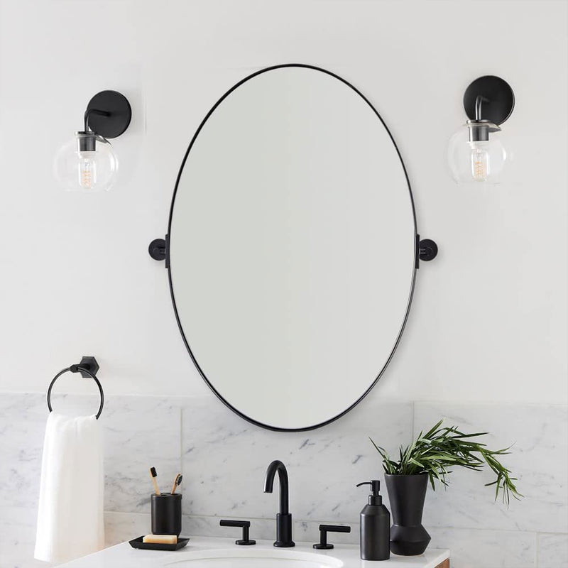 ANDY STAR Modern 22 x 34 Inch Oval Wall Hanging Bathroom Mirror, Matte Black