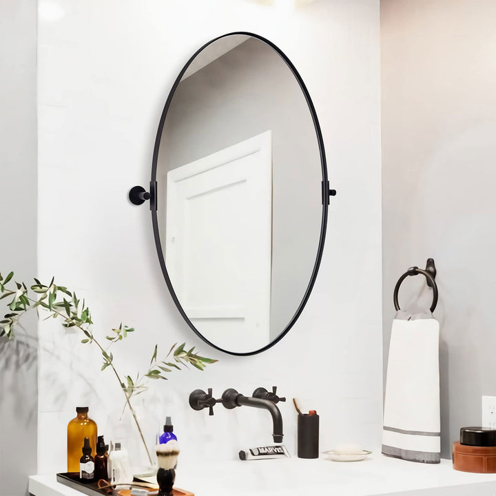 ANDY STAR Modern 22 x 34 Inch Oval Wall Hanging Bathroom Mirror, Matte Black