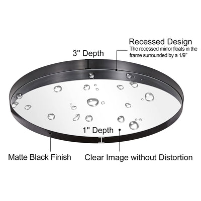 30 Inch Circle Mirror 3 In Deep w/ Stainless Steel Metal Frame, Black (Open Box)
