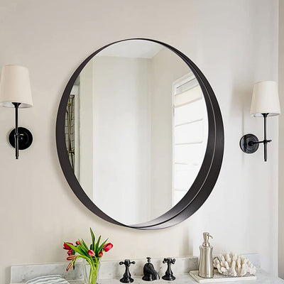 ANDY STAR 30 Inch Circle Mirror 3 In Deep w/ Stainless Steel Metal Frame, Black