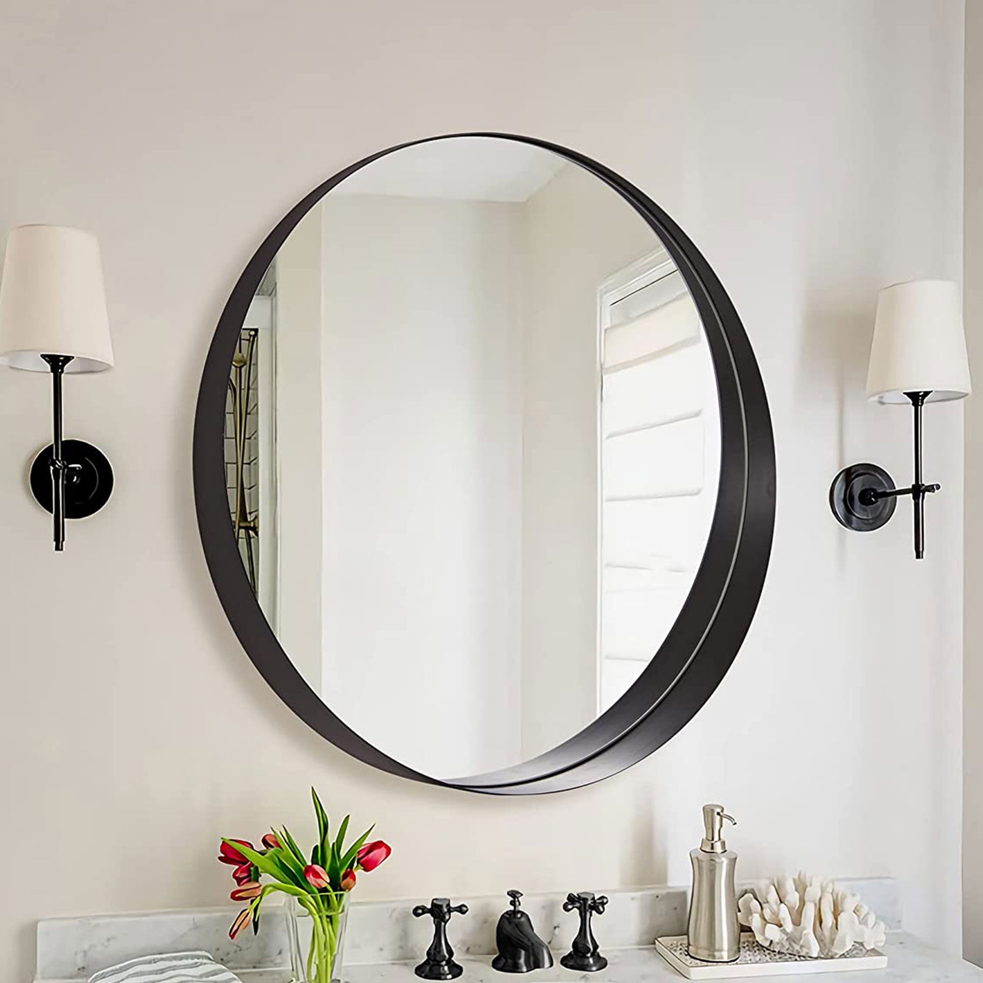 ANDY STAR 30" Circle Mirror 3 In Deep w/ Stainless Steel Metal Frame,Black(Used) - VMInnovations