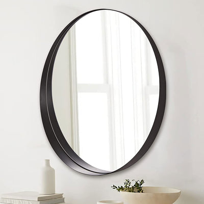 30 Inch Circle Mirror 3 In Deep w/ Stainless Steel Metal Frame, Black (Open Box)