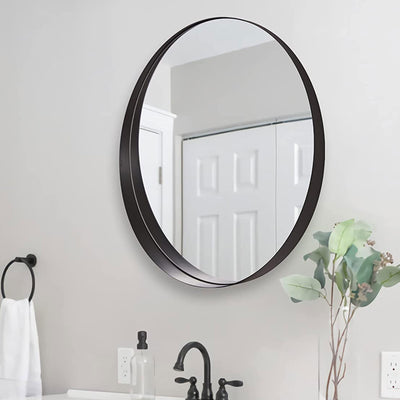 30 Inch Circle Mirror 3 In Deep w/ Stainless Steel Metal Frame, Black (Open Box)