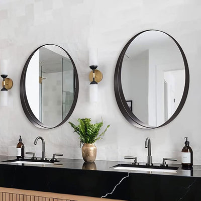 30 Inch Circle Mirror 3 In Deep w/ Stainless Steel Metal Frame, Black (Open Box)
