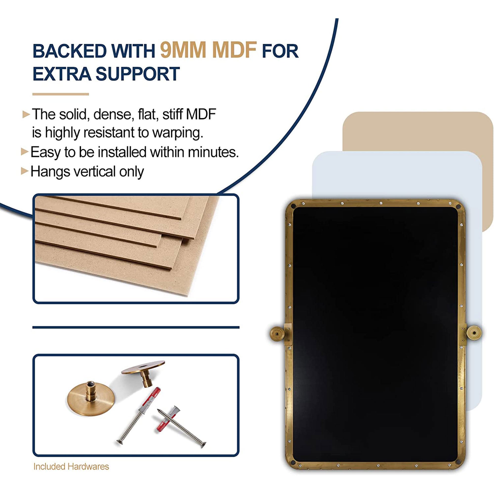 ANDY STAR Modern 38"x25" Hanging Bathroom Mirror, Brushed Gold (For Parts) - VMInnovations