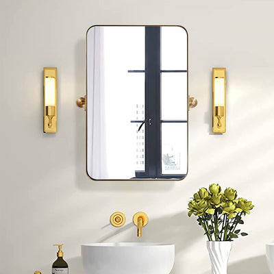 ANDY STAR Modern 38 x 25 Inch Rectangular Hanging Bathroom Mirror, Brushed Gold