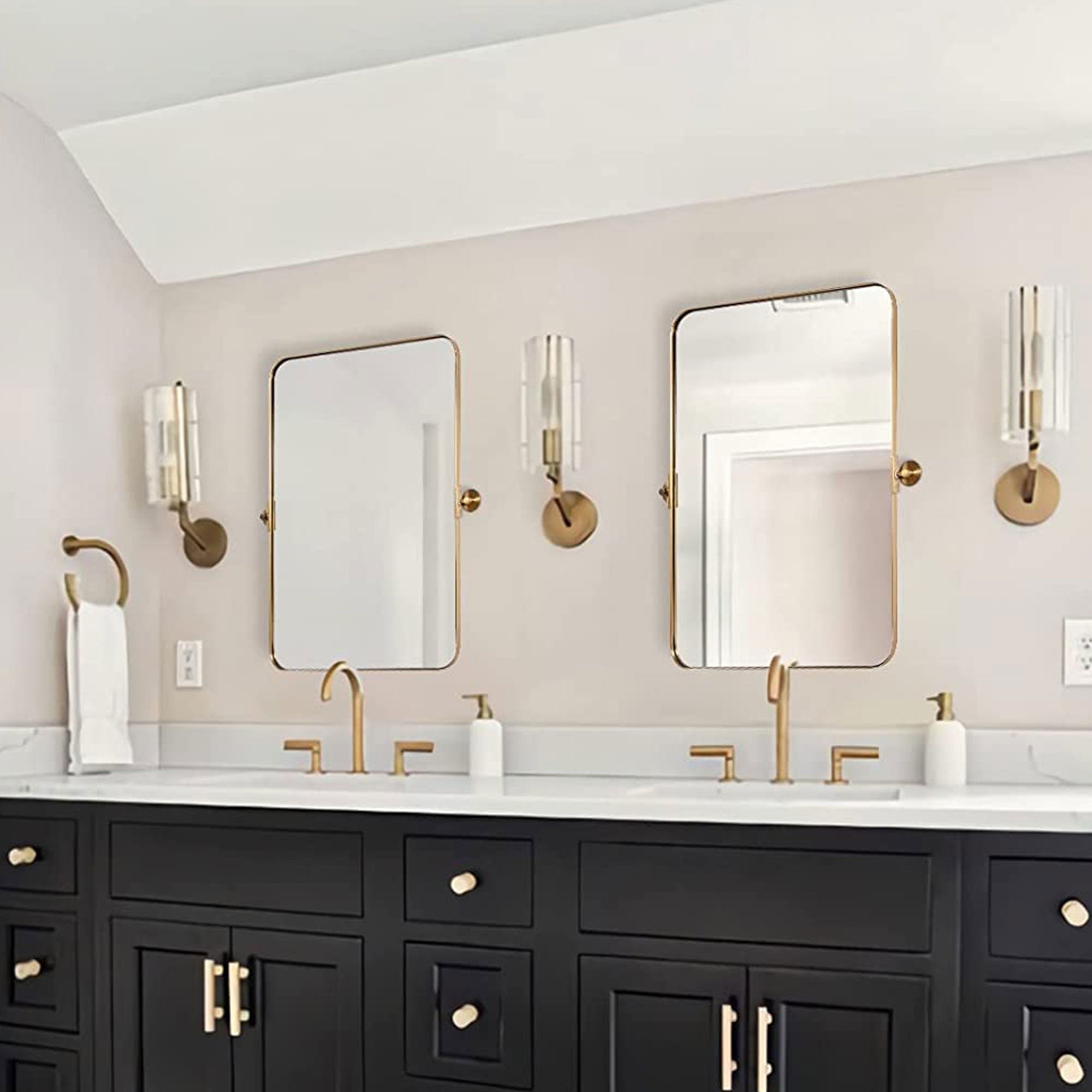 ANDY STAR Modern 38"x25" Hanging Bathroom Mirror, Brushed Gold (For Parts) - VMInnovations