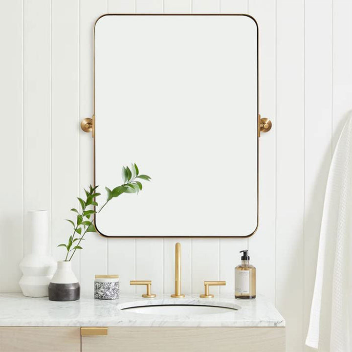 ANDY STAR Modern 38"x25" Hanging Bathroom Mirror, Brushed Gold (For Parts)